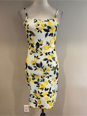 PrettyLittleThing White Lemon Print Midi Sheath‎ Dress